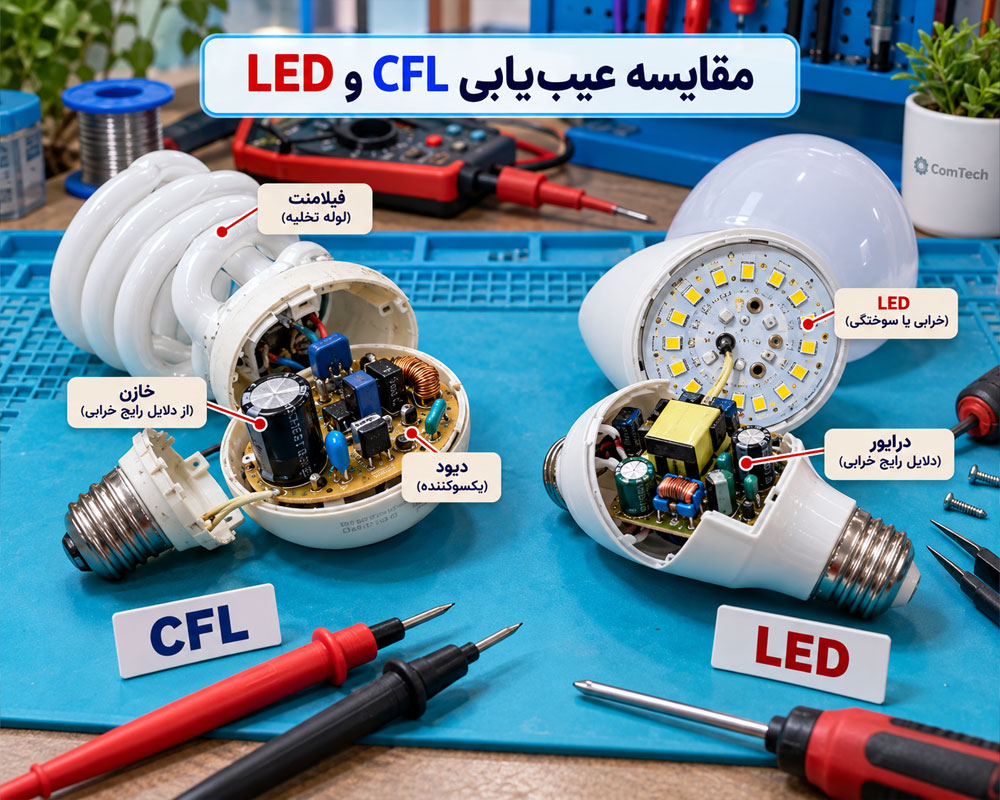 مقایسه عیبیابی CFL و LED