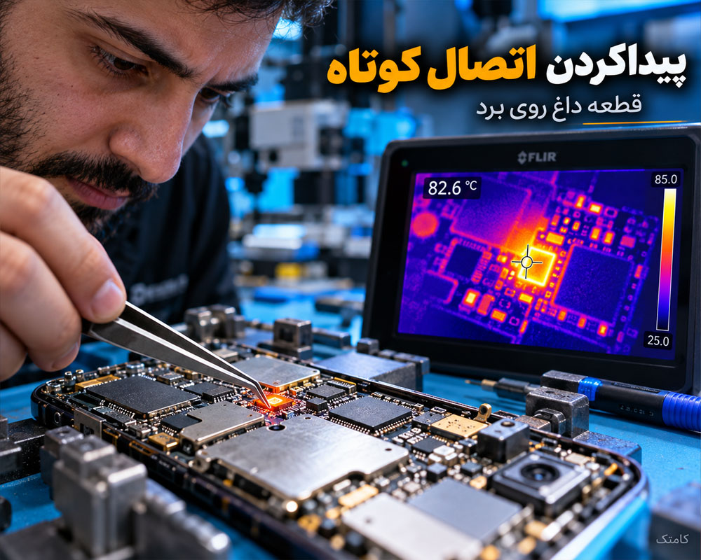 پیدا کردن اتصال کوتاه و قطعه داغ روی برد موبایل با دوربین حرارتی