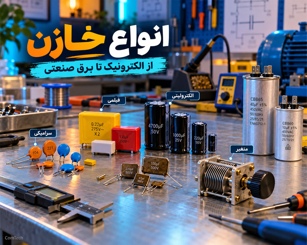 انواع خازن روی میز کارگاه