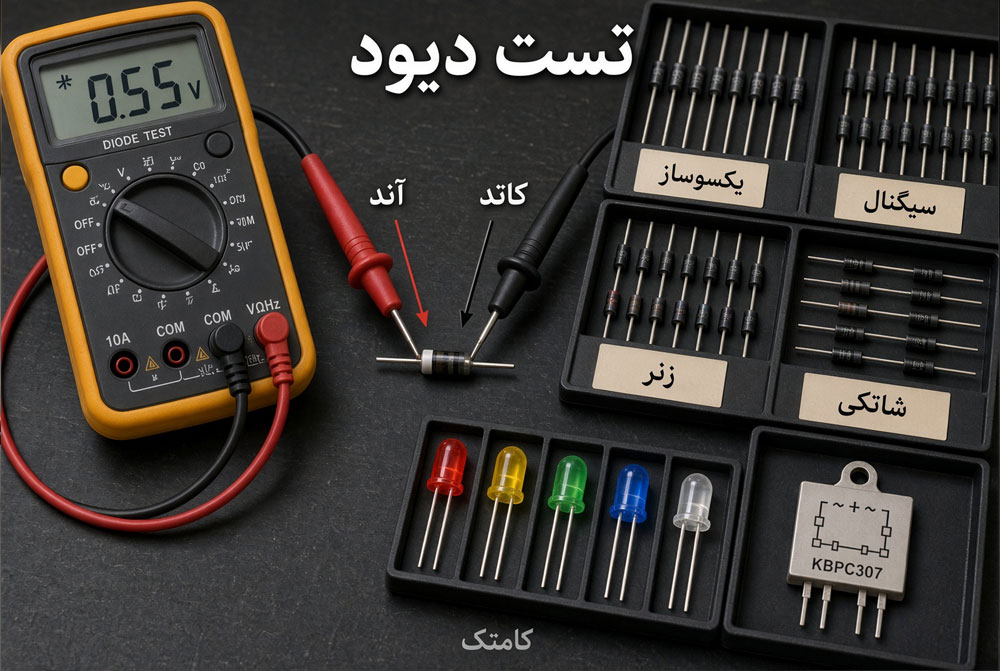 تشخیص آند و کاتد دیود هنگام تست با مولتیمتر
