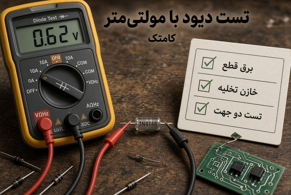تست دیود با پرابهای مولتیمتر