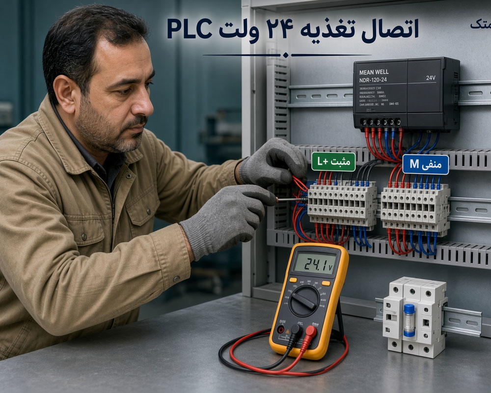سیم بندی منبع تغذیه 24 ولت DC برای PLC