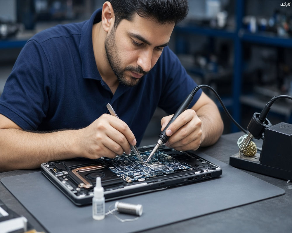 لحیم کاری قطعات SMD روی مادربرد لپ تاپ با هویه