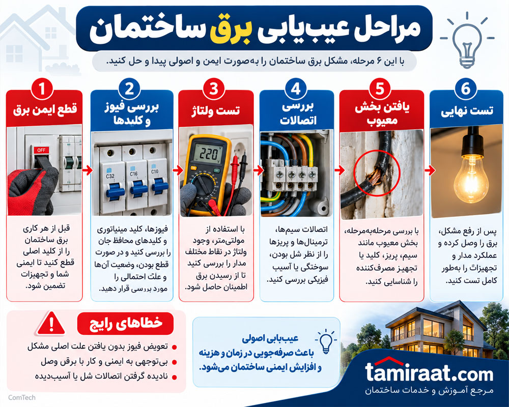 مراحل عیبیابی برق ساختمان