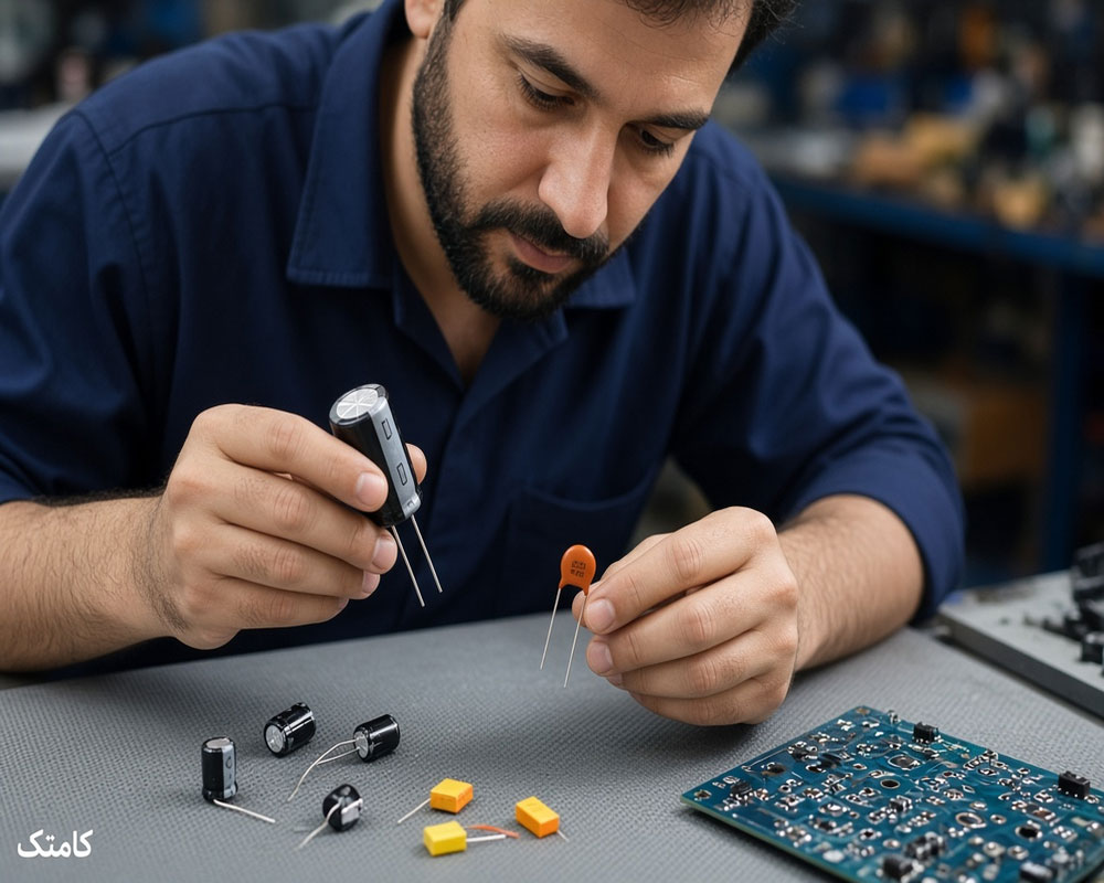 مقایسه خازن الکترولیتی، سرامیکی و فیلمی روی میز کار