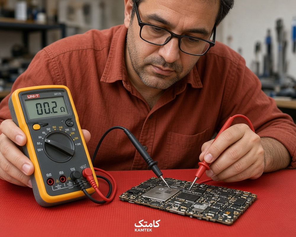 تست پیوستگی مسیر برد موبایل با مولتیمتر