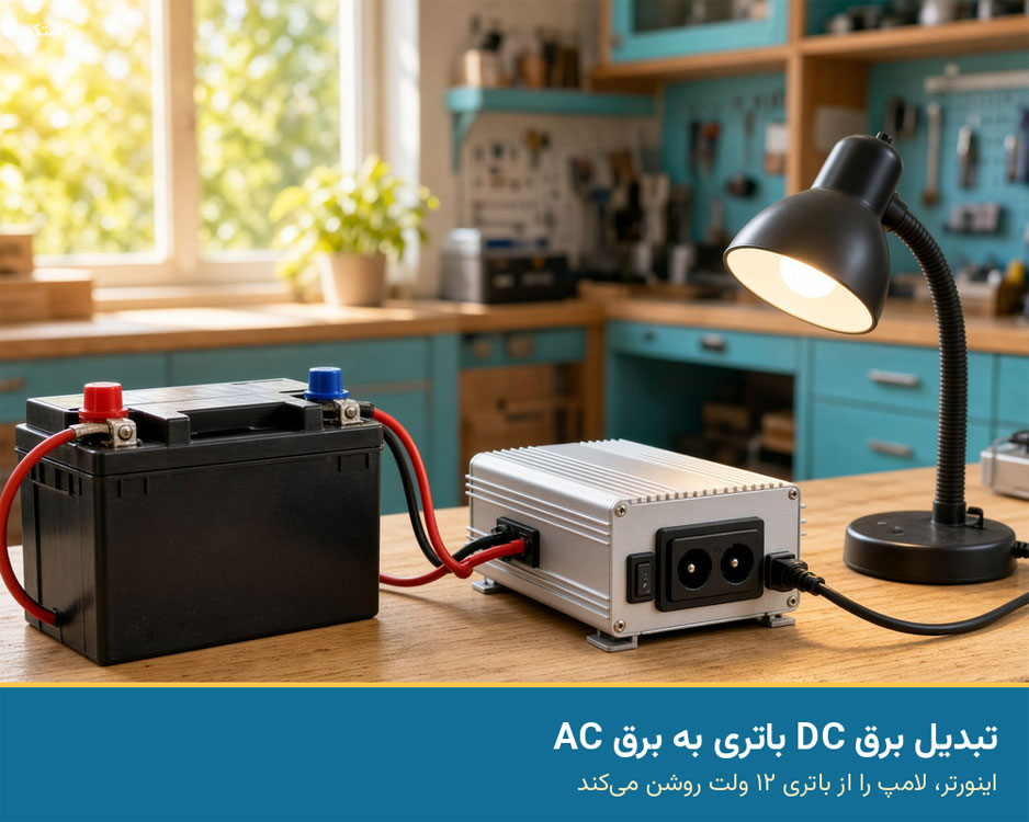 تبدیل برق DC باتری به برق AC با اینورتر