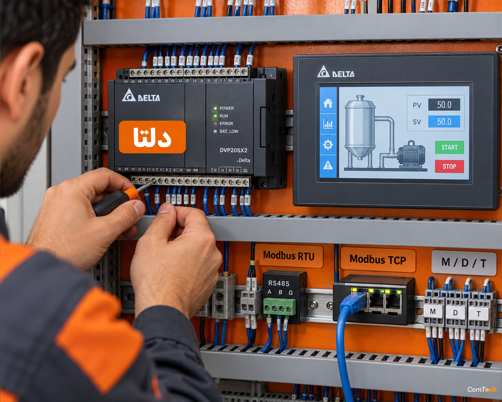 اتصال HMI به PLC دلتا با Modbus