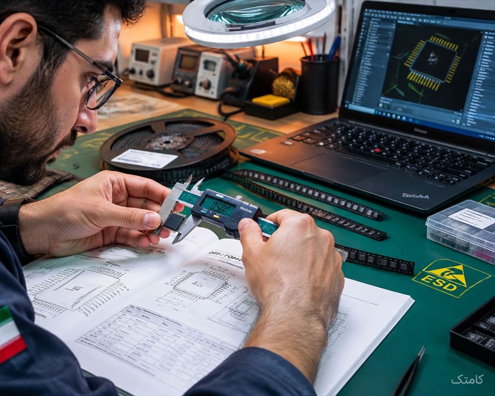 اندازه‌گیری ابعاد قطعه برای بررسی فوت‌پرینت PCB