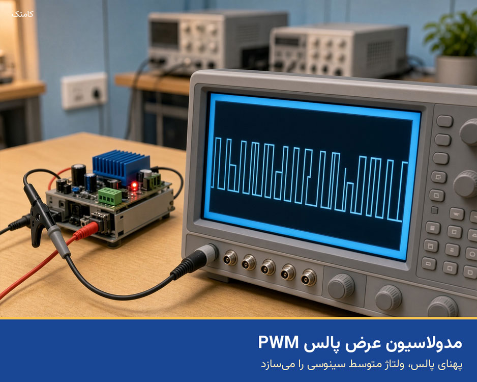 نمایش موج PWM اینورتر روی اسیلوسکوپ