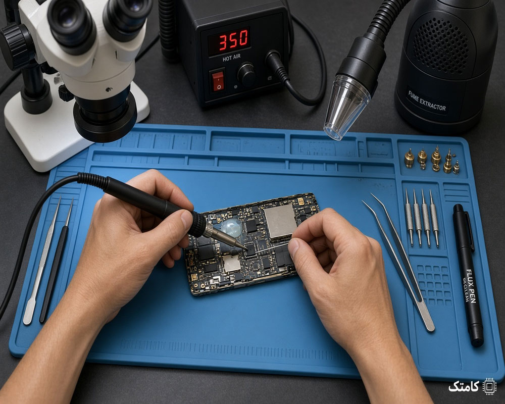 لحیمکاری قطعه SMD روی برد موبایل با هویه ظریف