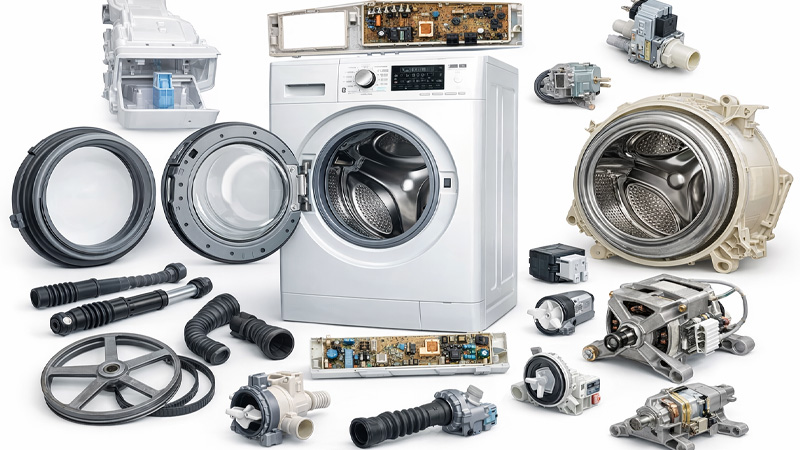 کل قطعات ماشین لباسشویی؛ عیب یابی و تعمیر
