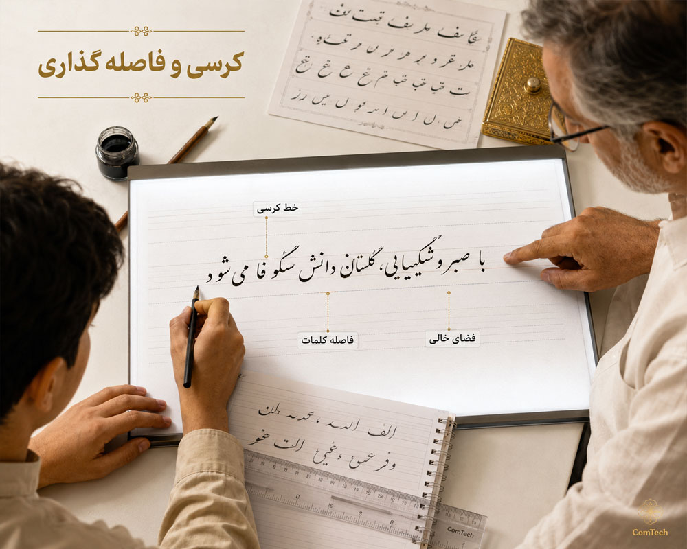 آموزش خط کرسی و فاصله گذاری در خوشنویسی