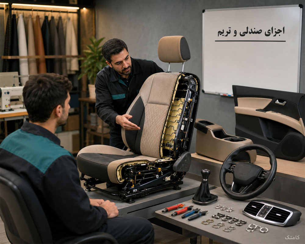 تمرین عملی هنرجو در کلاس آموزش تودوزی خودرو