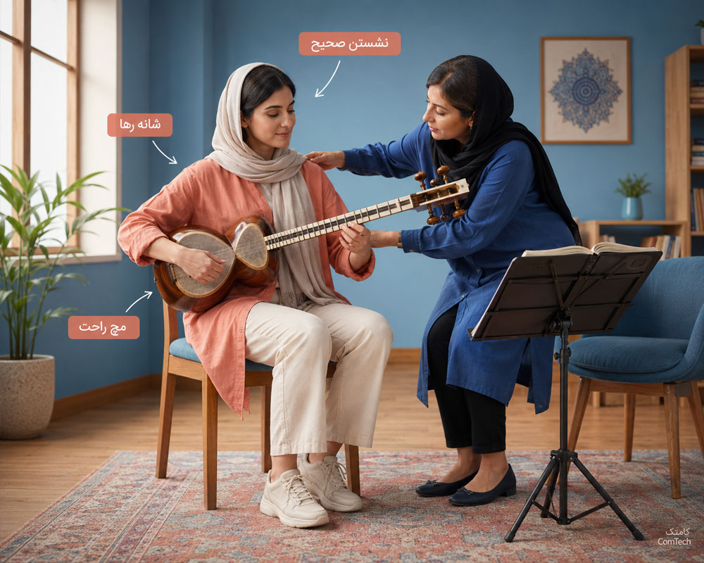 آموزش صحیح نشستن و گرفتن ساز