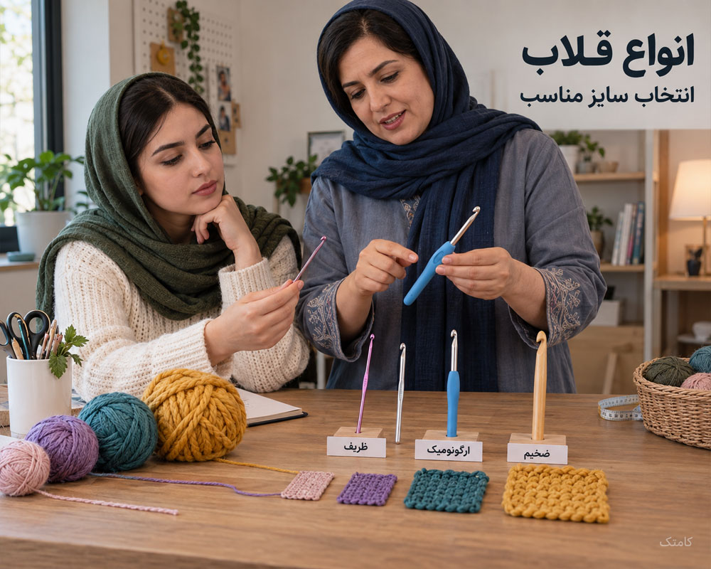 آموزش انتخاب سایز و انواع قلاب بافی