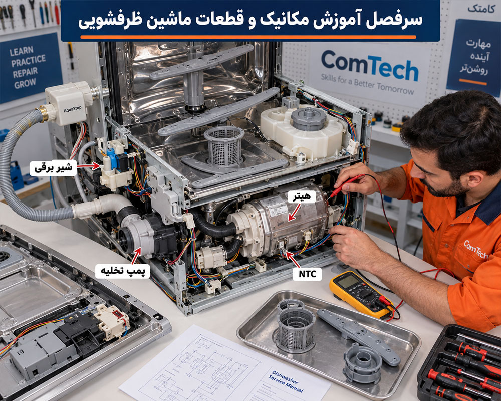 آموزش قطعات مکانیکی ماشین ظرفشویی
