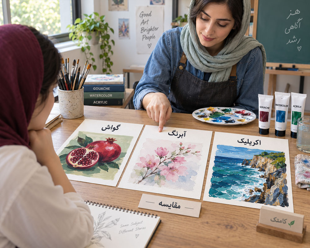 مقایسه گواش آبرنگ اکریلیک