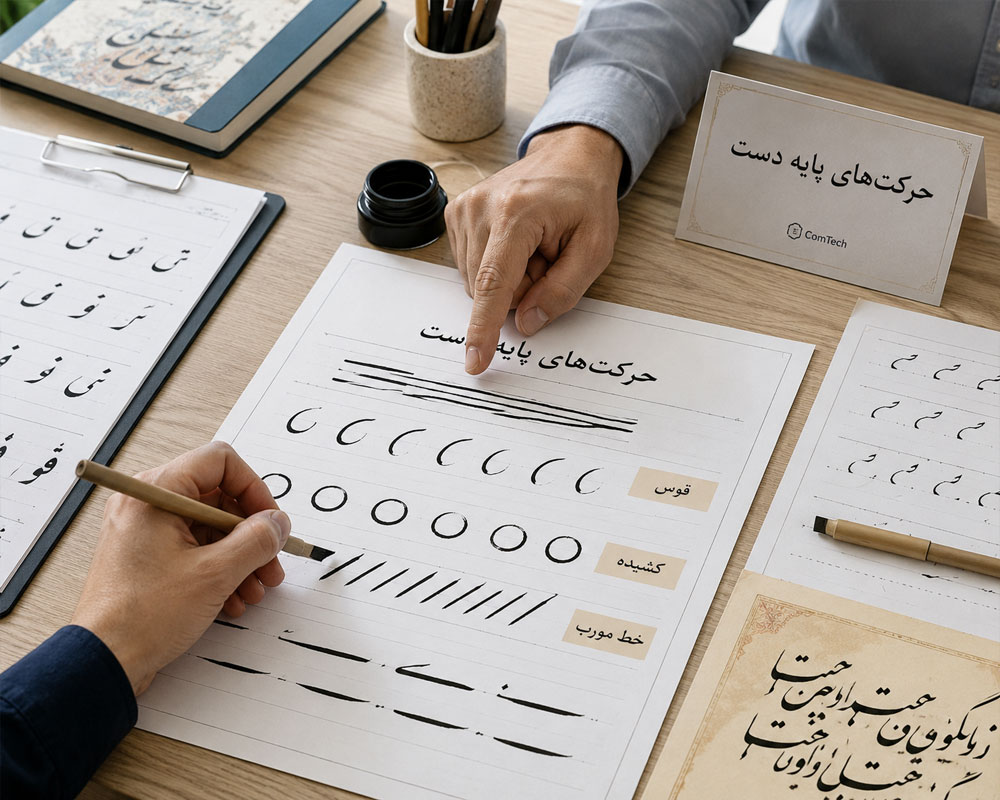 تمرین حرکات پایه دست برای شروع خوشنویسی