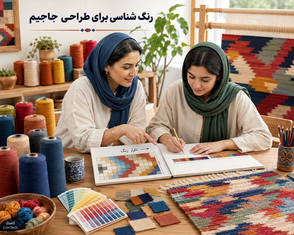 طراحی ترکیب رنگ و تکرار رنگها در جاجیمبافی