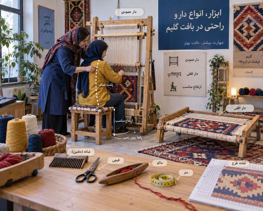 آموزش کار با دار و چله گلیم