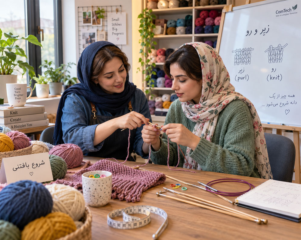 آموزش پایه بافتنی با میل