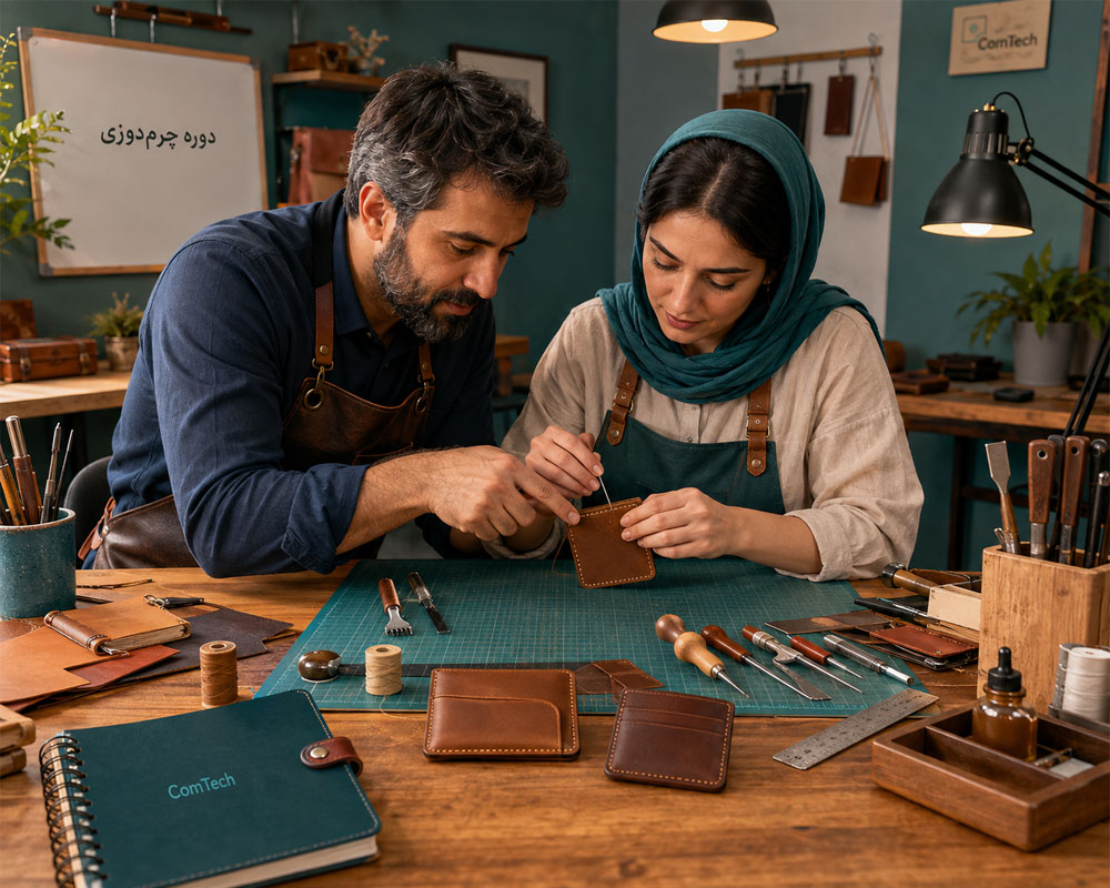 کلاس عملی آموزش چرمدوزی و ساخت محصولات چرمی