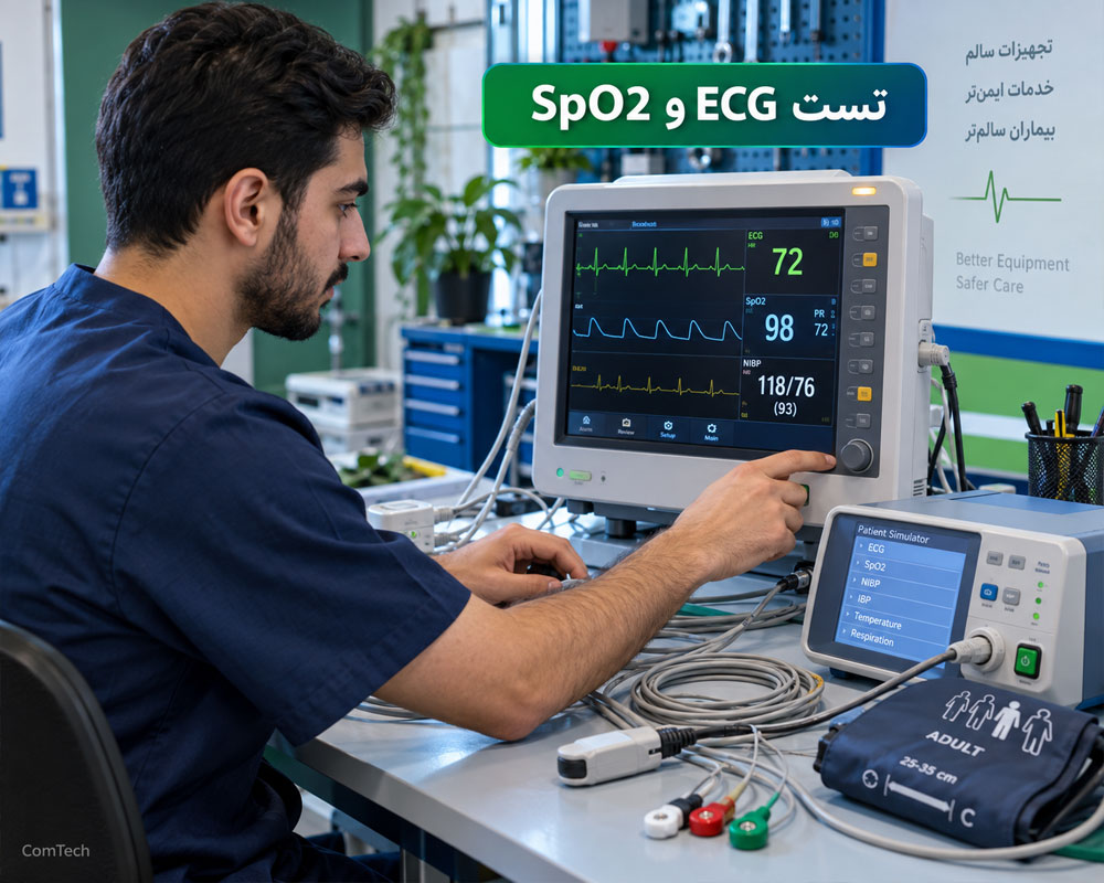 تست مانیتور بیمار ECG و پالس اکسیمتر