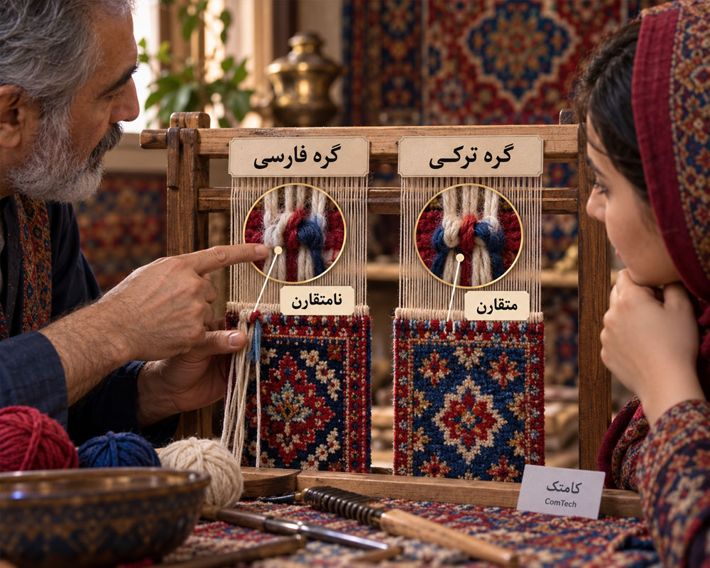 مقایسه گره فارسی و گره ترکی در قالی بافی
