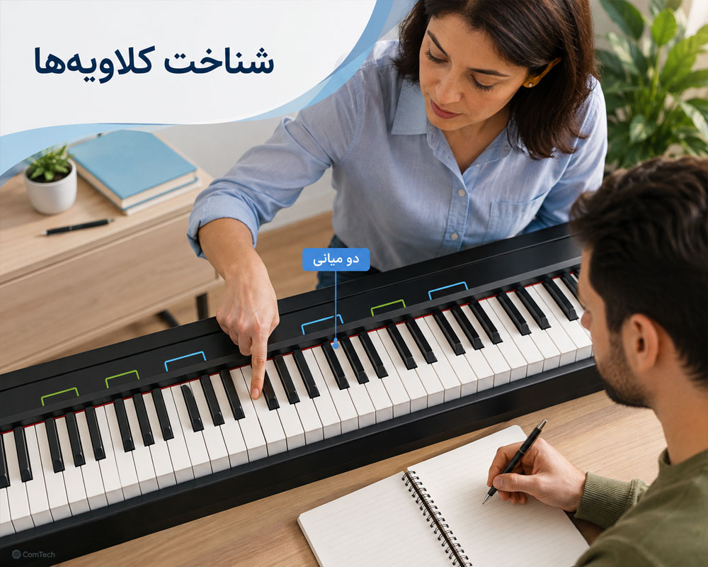 شناخت کلاویههای پیانو شناخت کلاویههای سفید و سیاه پیانو