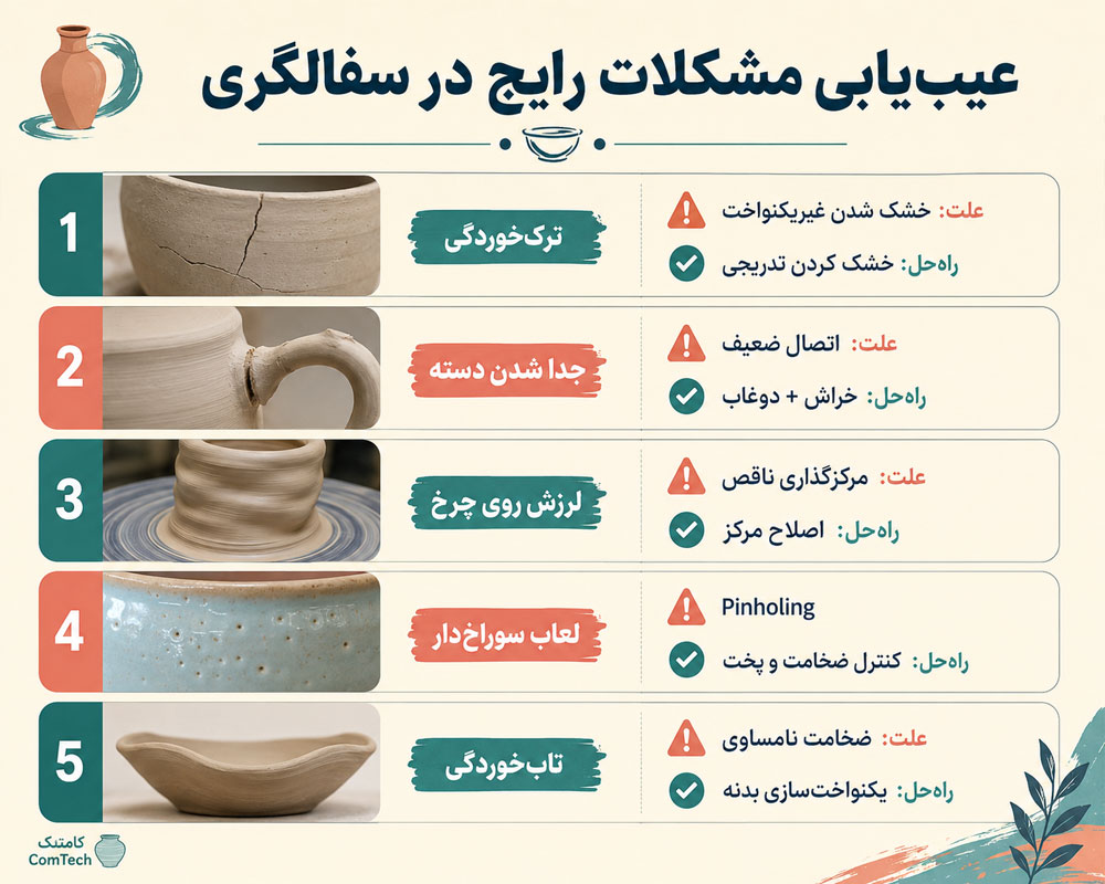 عیب یابی مشکلات سفالگری