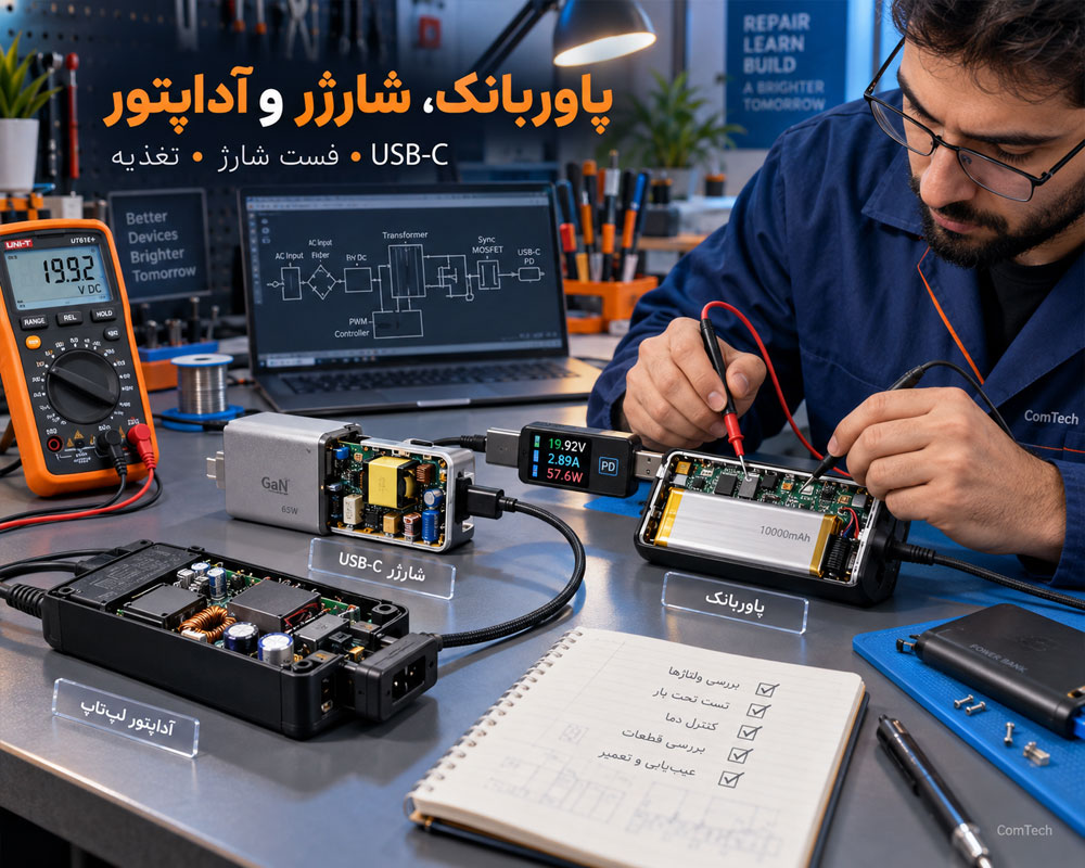 آموزش تعمیر پاوربانک شارژر USB-C و آداپتور لپتاپ