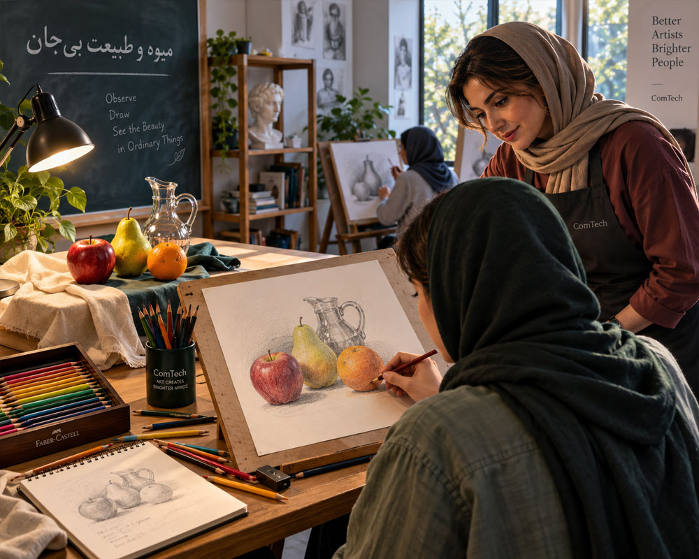 نقاشی طبیعت بی جان مداد رنگی