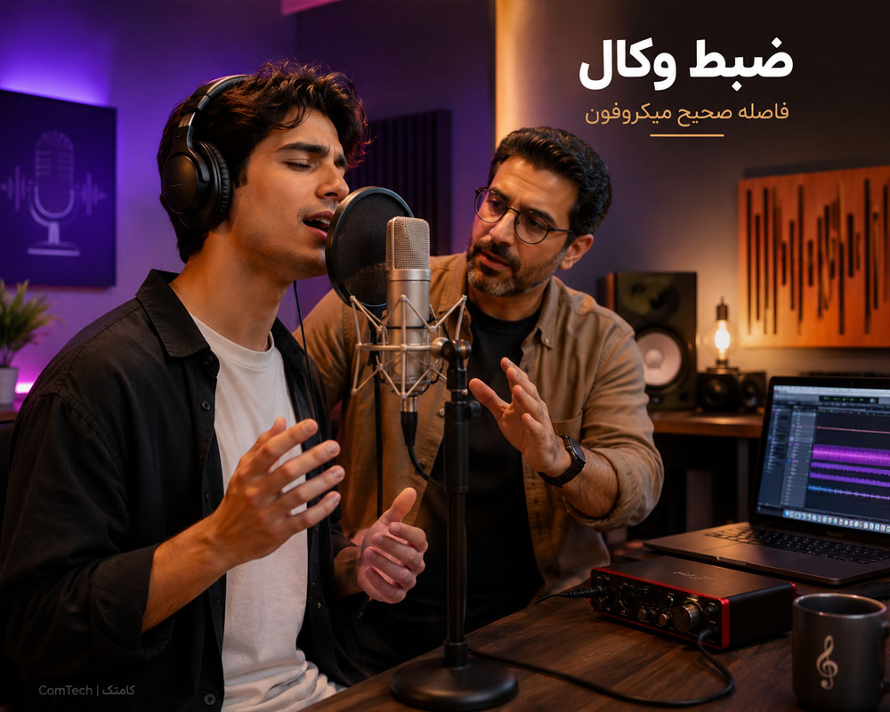 آموزش ضبط صدای خوانندگی تمرین ضبط و بازشنوی صدای خواننده با میکروفون در فضای آموزشی