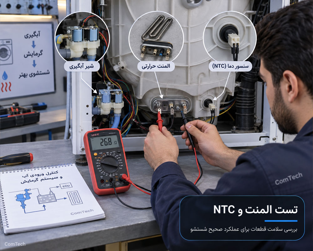 آموزش تست المنت و سنسور NTC لباسشویی