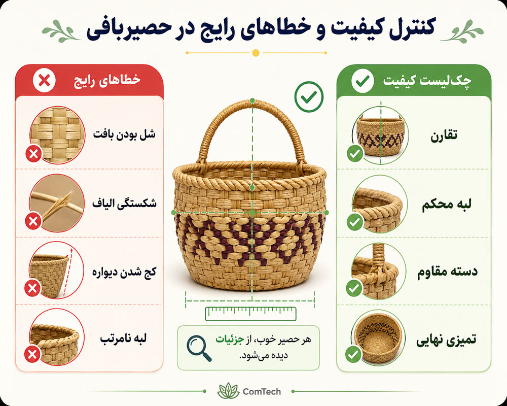 کنترل کیفیت کف، دیواره، لبه و دسته در محصول حصیری
