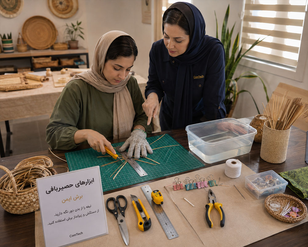 ابزارهای حصیربافی و رعایت نکات ایمنی هنگام برش الیاف